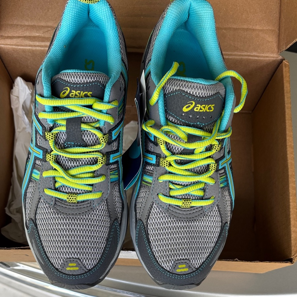 ASICS Athletic Shoes - Gray with Blue and Yellow Accents